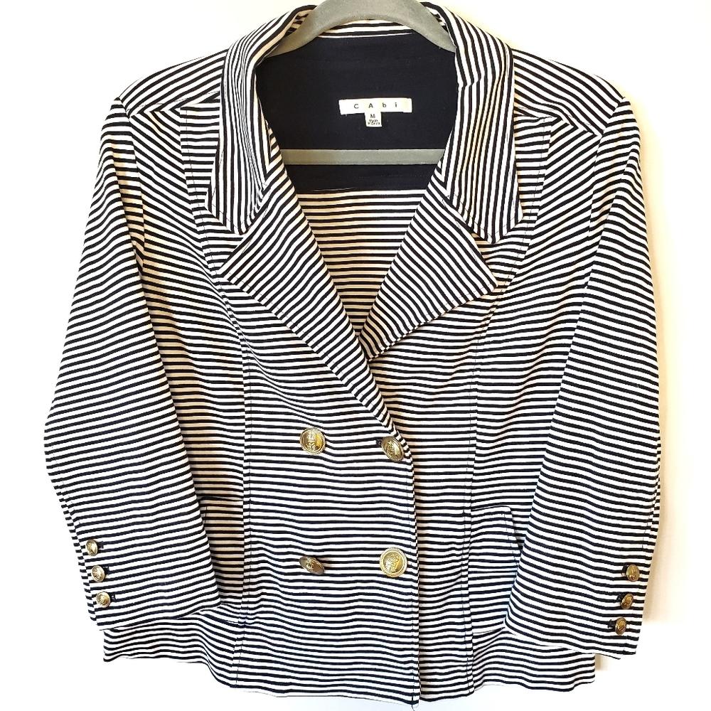CAbi Nautical Navy & White Striped Blazer Style823